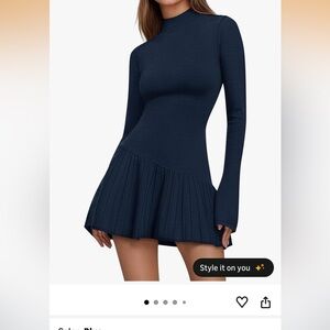Amazon Mini Long Sleeve Sweater Dress in Navy